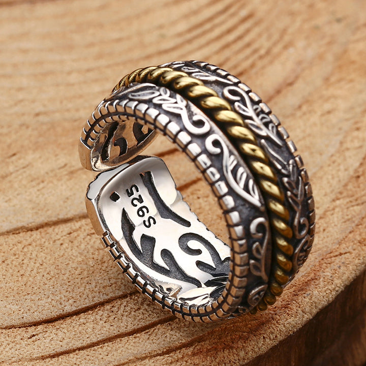 Anello regolabile con motivo a fiori della dinastia Tang, in argento sterling 925, Buddha Stones - image 4