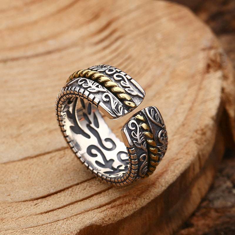 Anello regolabile con motivo a fiori della dinastia Tang, in argento sterling 925, Buddha Stones - image 2