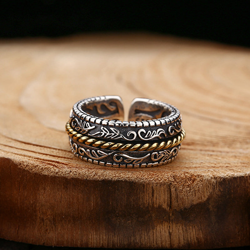 Anello regolabile con motivo a fiori della dinastia Tang, in argento sterling 925, Buddha Stones - image 3
