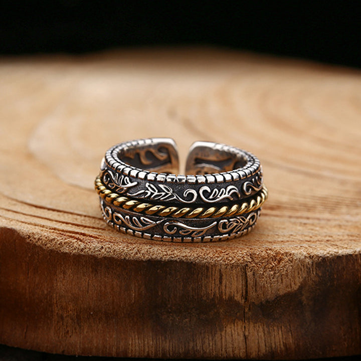 Anello regolabile con motivo a fiori della dinastia Tang, in argento sterling 925, Buddha Stones - image 3