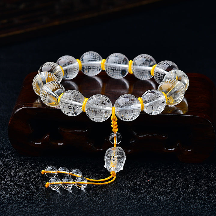 Buddha Stones Tibet Cristallo bianco Metà demone Metà Buddha Cuore Sutra Braccialetto di guarigione del loto