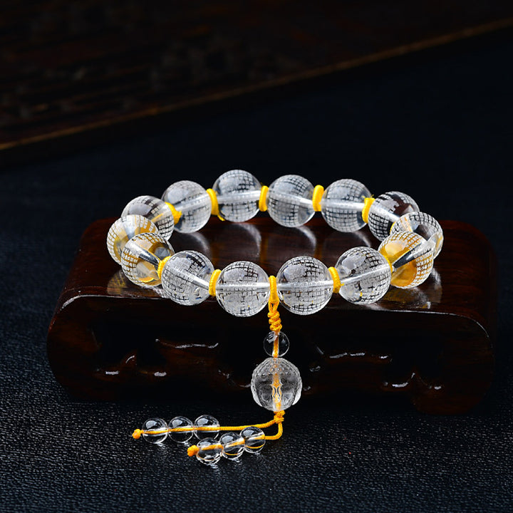 Buddha Stones Tibet Cristallo bianco Metà demone Metà Buddha Cuore Sutra Braccialetto di guarigione del loto