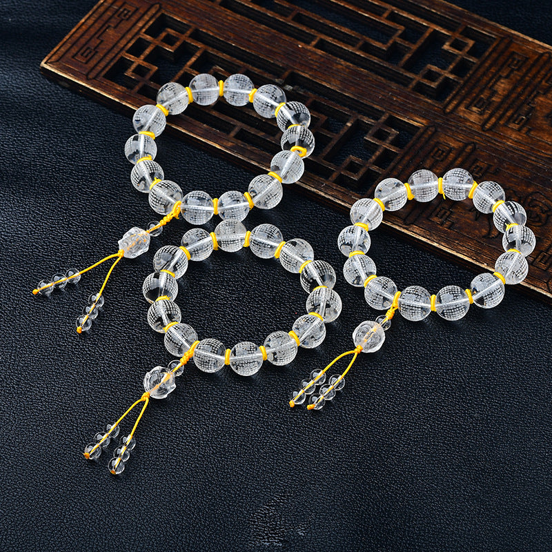 Buddha Stones Tibet Cristallo bianco Metà demone Metà Buddha Cuore Sutra Braccialetto di guarigione del loto