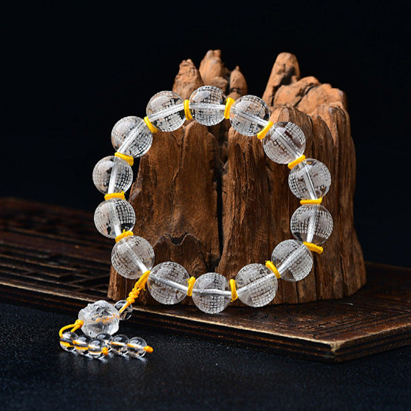 Buddha Stones Tibet Cristallo bianco Metà demone Metà Buddha Cuore Sutra Braccialetto di guarigione del loto