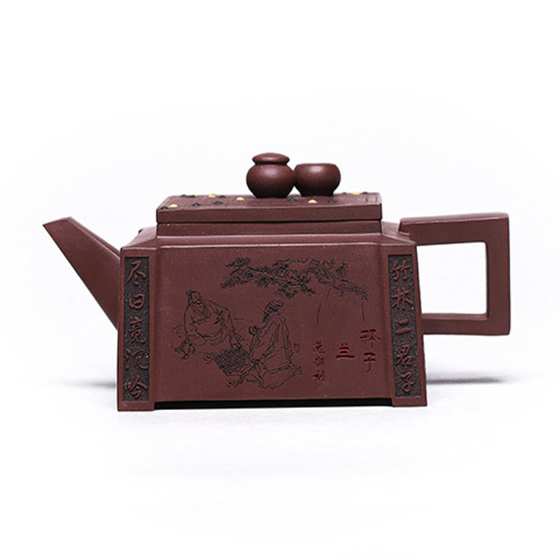 Buddha Stones Yixing Tutto Fatto a Mano Gomoku Giocare a Scacchi Argilla Viola Kung Fu Teiera Quadrata 280ml - image 17