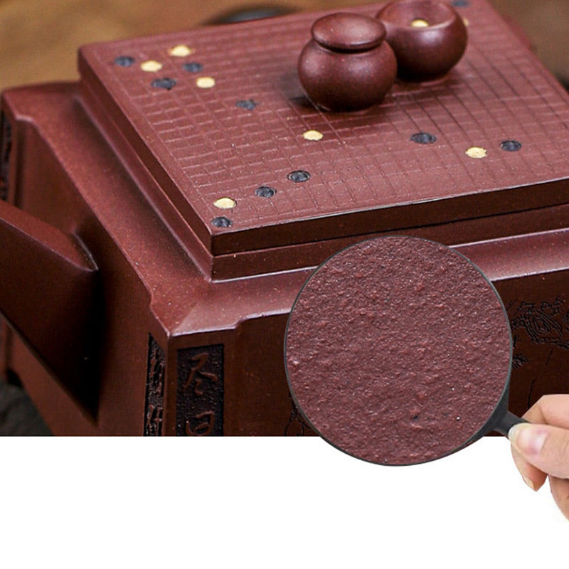 Buddha Stones Yixing Tutto Fatto a Mano Gomoku Giocare a Scacchi Argilla Viola Kung Fu Teiera Quadrata 280ml - image 28