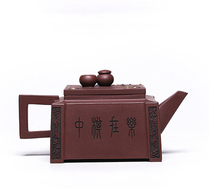 Buddha Stones Yixing Tutto Fatto a Mano Gomoku Giocare a Scacchi Argilla Viola Kung Fu Teiera Quadrata 280ml - image 15