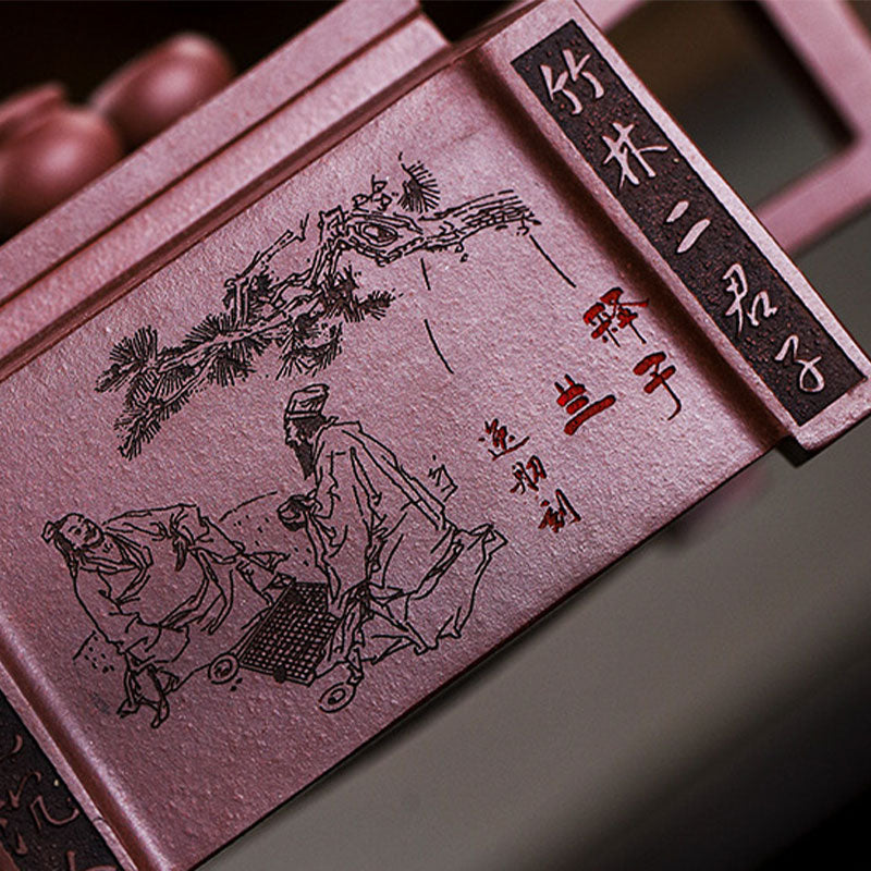 Buddha Stones Yixing Tutto Fatto a Mano Gomoku Giocare a Scacchi Argilla Viola Kung Fu Teiera Quadrata 280ml - image 16