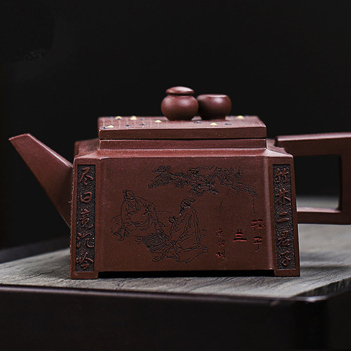 Buddha Stones Yixing Tutto Fatto a Mano Gomoku Giocare a Scacchi Argilla Viola Kung Fu Teiera Quadrata 280ml - image 24
