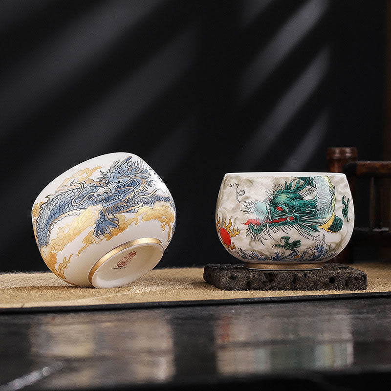 Buddha Stones Drago Cicala Bambù Cervo Gru Loto Prugna Fiore Tazza da tè in ceramica Kung Fu Tazza da tè Ciotola 185ml
