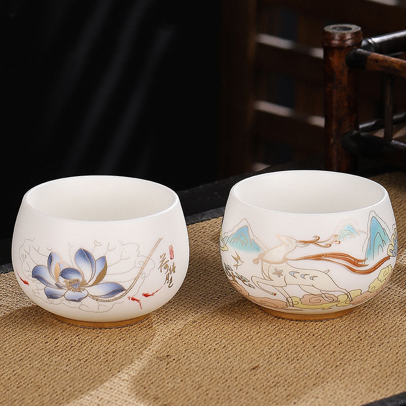 Buddha Stones Drago Cicala Bambù Cervo Gru Loto Prugna Fiore Tazza da tè in ceramica Kung Fu Tazza da tè Ciotola 185ml