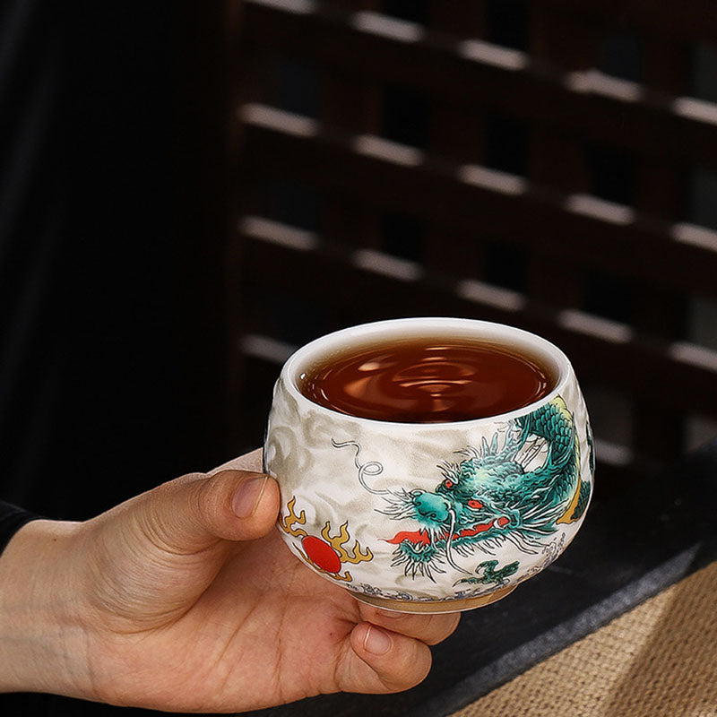 Buddha Stones Drago Cicala Bambù Cervo Gru Loto Prugna Fiore Tazza da tè in ceramica Kung Fu Tazza da tè Ciotola 185ml