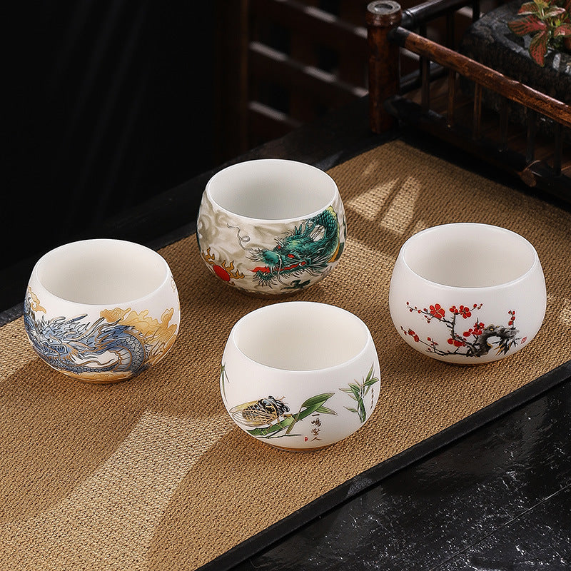 Buddha Stones Drago Cicala Bambù Cervo Gru Loto Prugna Fiore Tazza da tè in ceramica Kung Fu Tazza da tè Ciotola 185ml