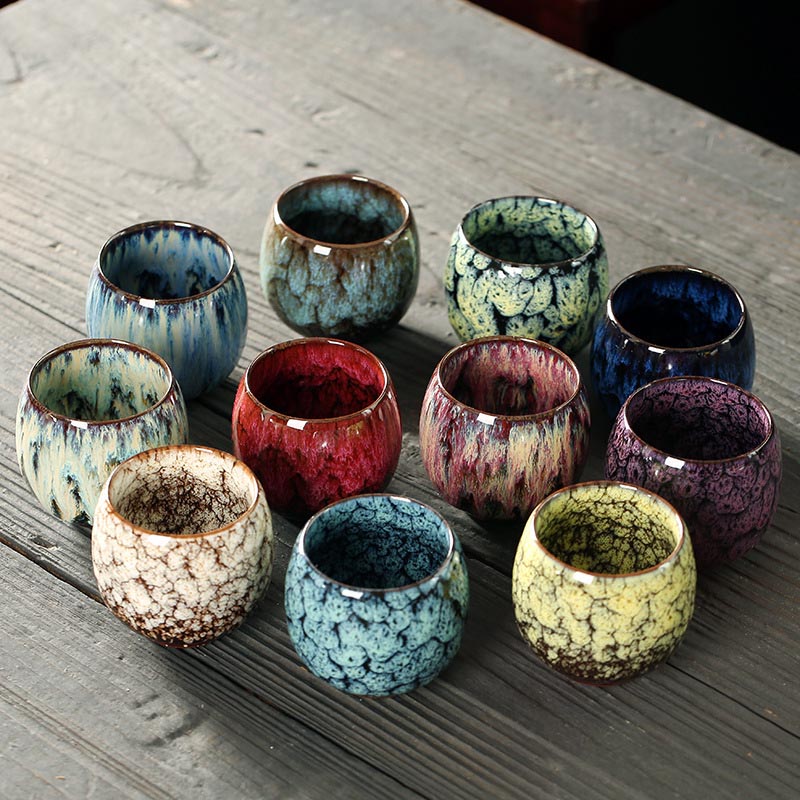 Buddha Stones Semplice multicolore Forno Cambiamento Cinese Jianzhan Tazza da tè in ceramica Kung Fu Tazza da tè 110ml
