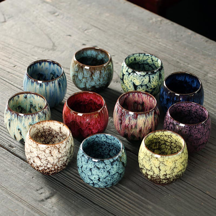Buddha Stones Semplice multicolore Forno Cambiamento Cinese Jianzhan Tazza da tè in ceramica Kung Fu Tazza da tè 110ml