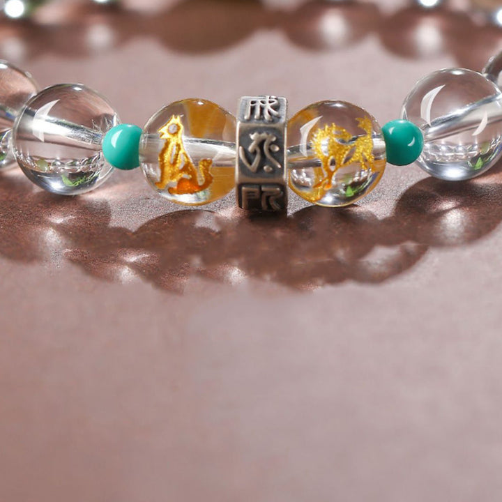 Buddha Stones 925 Sterling Silver Zodiaco cinese Buddha natale Gruppi di buon auspicio Cristallo bianco Braccialetto di guarigione in giada di Hetian - image 6