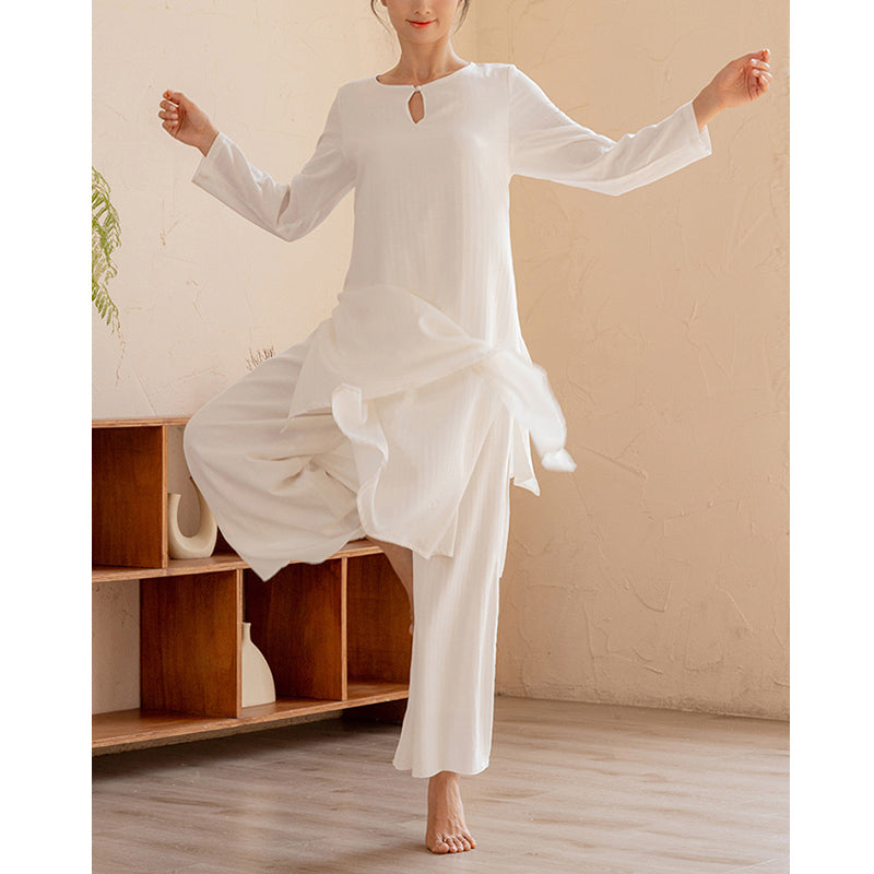 Buddha Stones 2 pezzi Design semplice Tai Chi Meditazione Yoga Abbigliamento Top Pantaloni Set da donna - image 8