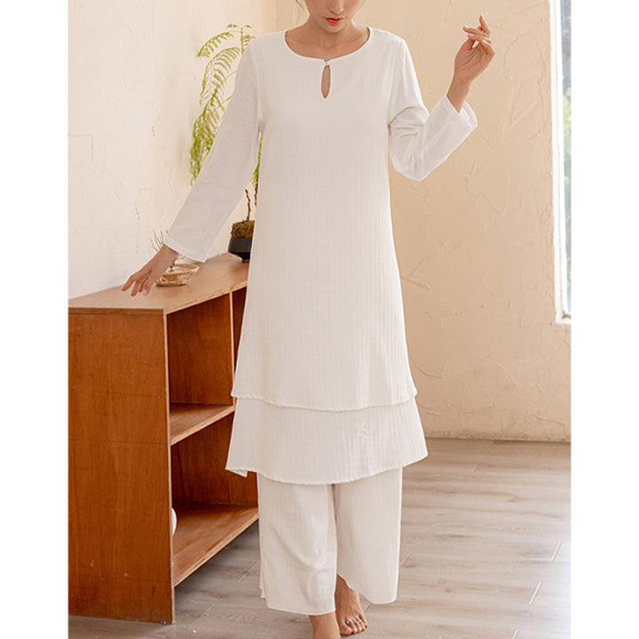 Buddha Stones 2 pezzi Design semplice Tai Chi Meditazione Yoga Abbigliamento Top Pantaloni Set da donna - image 2