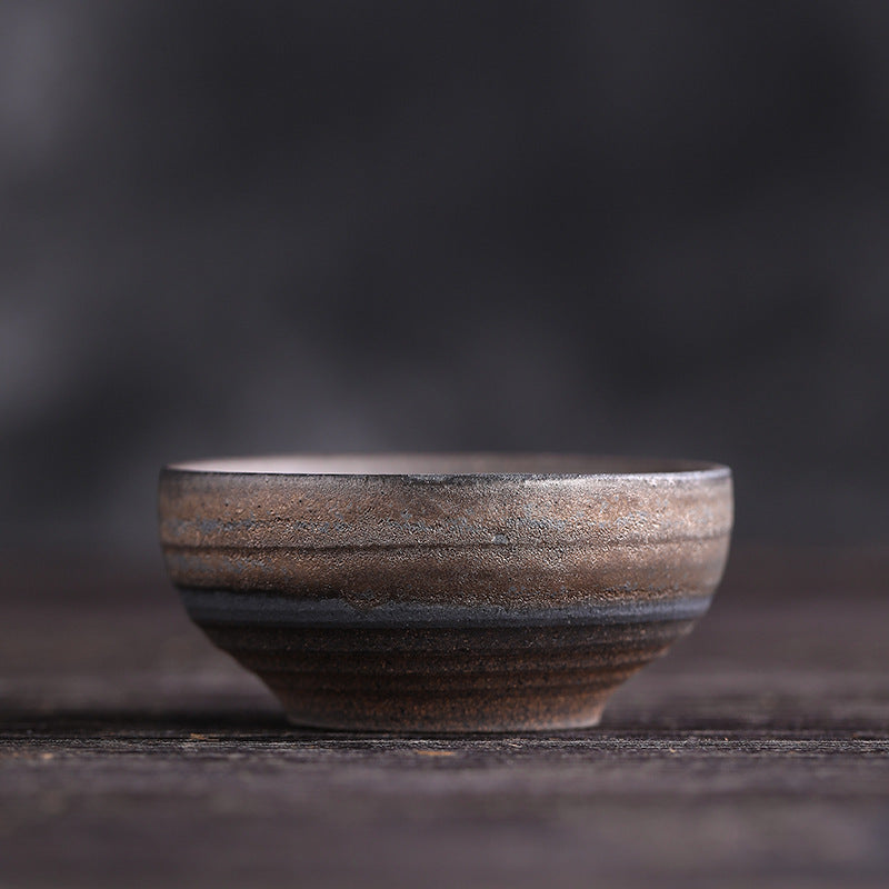 Tazza da tè in ceramica con trama a strisce marroni semplici Buddha Stones Kung Fu Tea Cup Bowl
