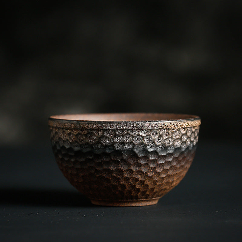 Tazza da tè in ceramica con trama a strisce marroni semplici Buddha Stones Kung Fu Tea Cup Bowl