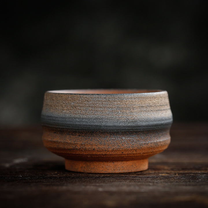 Tazza da tè in ceramica con trama a strisce marroni semplici Buddha Stones Kung Fu Tea Cup Bowl