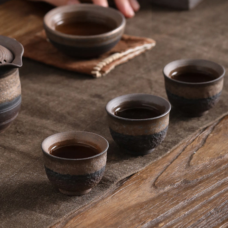 Tazza da tè in ceramica con trama a strisce marroni semplici Buddha Stones Kung Fu Tea Cup Bowl