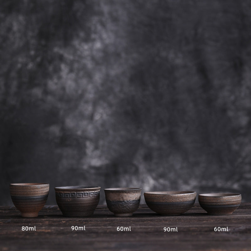 Tazza da tè in ceramica con trama a strisce marroni semplici Buddha Stones Kung Fu Tea Cup Bowl