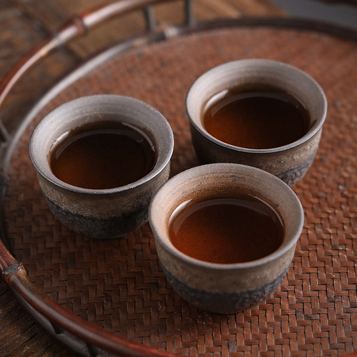 Tazza da tè in ceramica con trama a strisce marroni semplici Buddha Stones Kung Fu Tea Cup Bowl