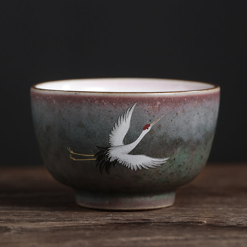 Tazza da tè in ceramica con gru di buon auspicio , Buddha Stones, tazza da tè Kung Fu