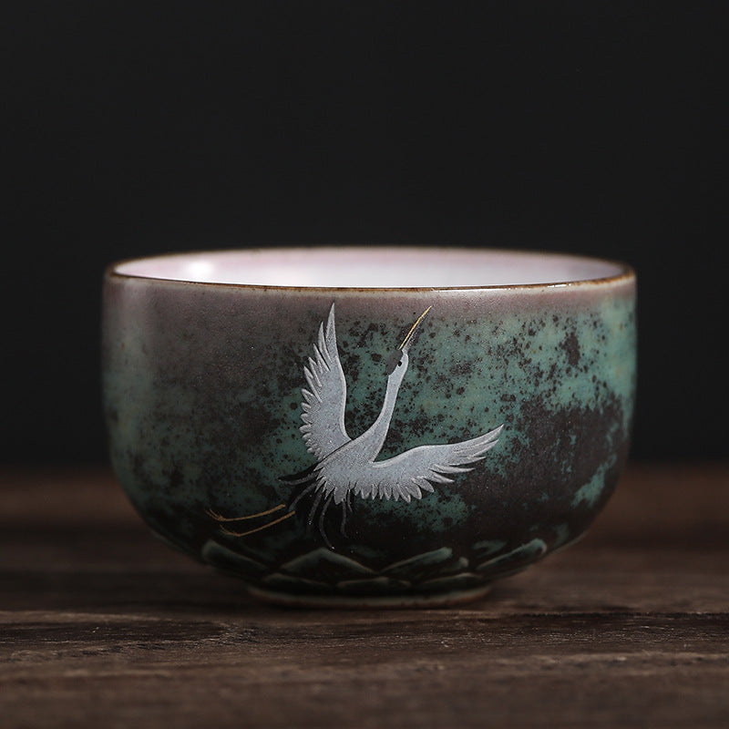 Tazza da tè in ceramica con gru di buon auspicio , Buddha Stones, tazza da tè Kung Fu