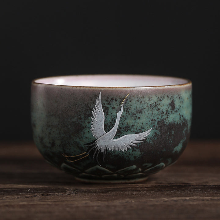 Tazza da tè in ceramica con gru di buon auspicio , Buddha Stones, tazza da tè Kung Fu