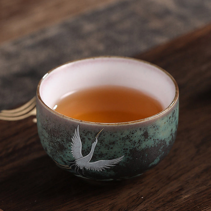 Tazza da tè in ceramica con gru di buon auspicio , Buddha Stones, tazza da tè Kung Fu