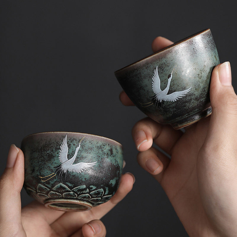 Tazza da tè in ceramica con gru di buon auspicio , Buddha Stones, tazza da tè Kung Fu