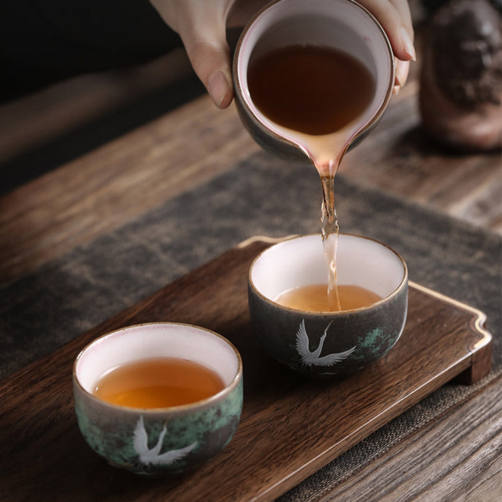 Tazza da tè in ceramica con gru di buon auspicio , Buddha Stones, tazza da tè Kung Fu