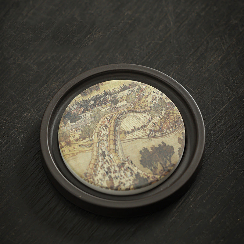 Buddha Stones Plum Blossom Peach Heart Sutra Nespolo Giapponese Magnolia Cachi Ceramic Cup Mat Pad Coaster Kung Fu Tea Mat