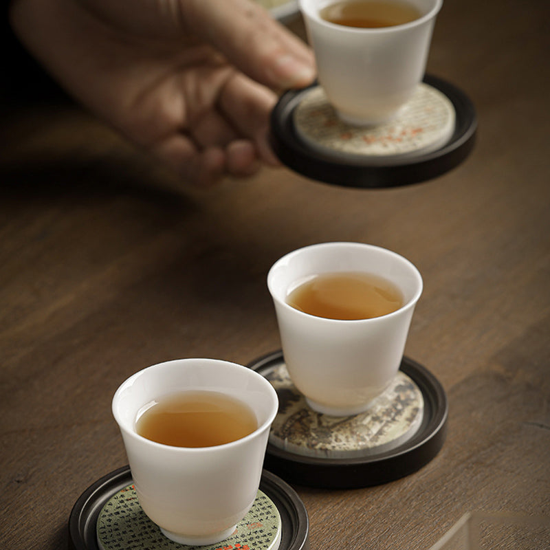 Buddha Stones Plum Blossom Peach Heart Sutra Nespolo Giapponese Magnolia Cachi Ceramic Cup Mat Pad Coaster Kung Fu Tea Mat