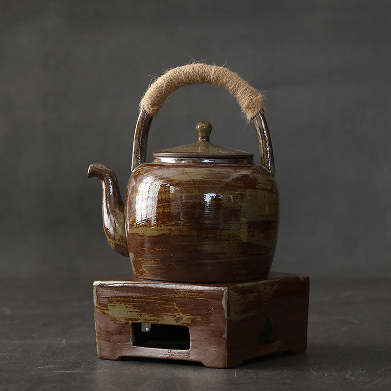 Buddha Stones Retro Brown Chinese Gongfu Tea Teiera in ceramica Kung Fu 700ml con base