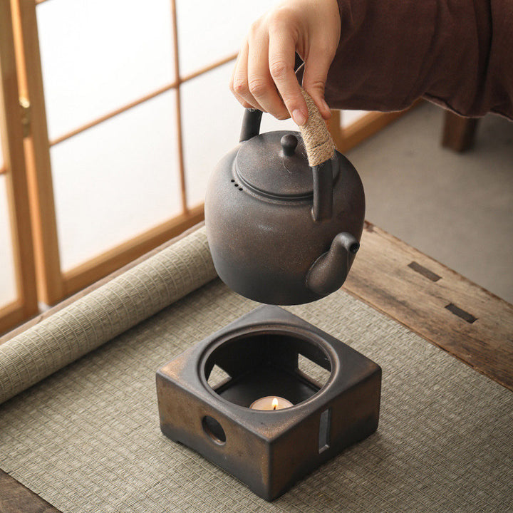 Buddha Stones Retro Brown Chinese Gongfu Tea Teiera in ceramica Kung Fu 700ml con base