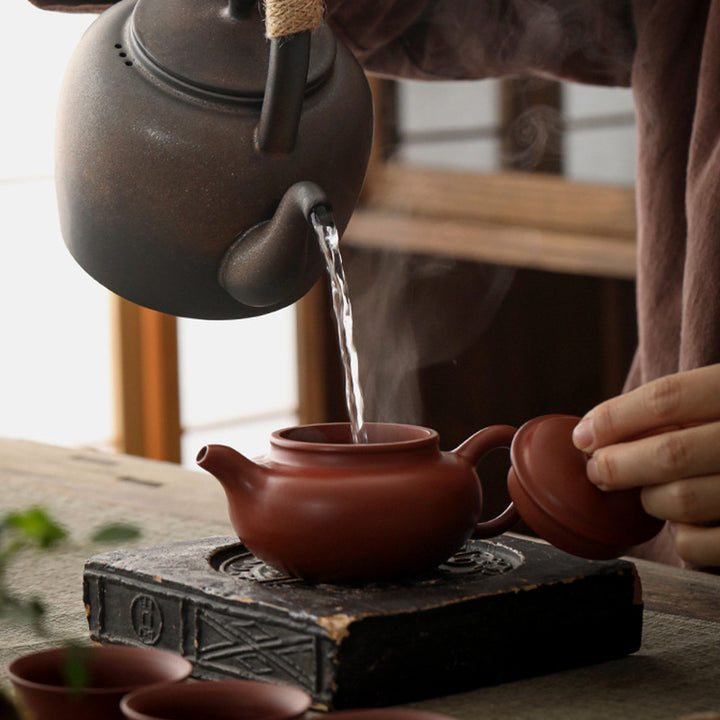 Buddha Stones Retro Brown Chinese Gongfu Tea Teiera in ceramica Kung Fu 700ml con base