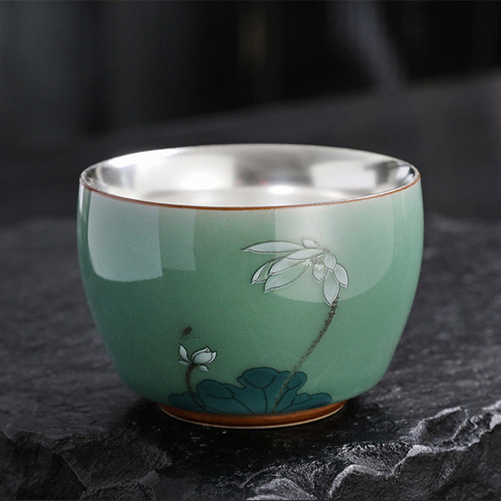 Buddha Stones Farfalla Pesce rosso Loto Koi Pesce Tazza da tè in ceramica Kung Fu Tazza da tè 120ml