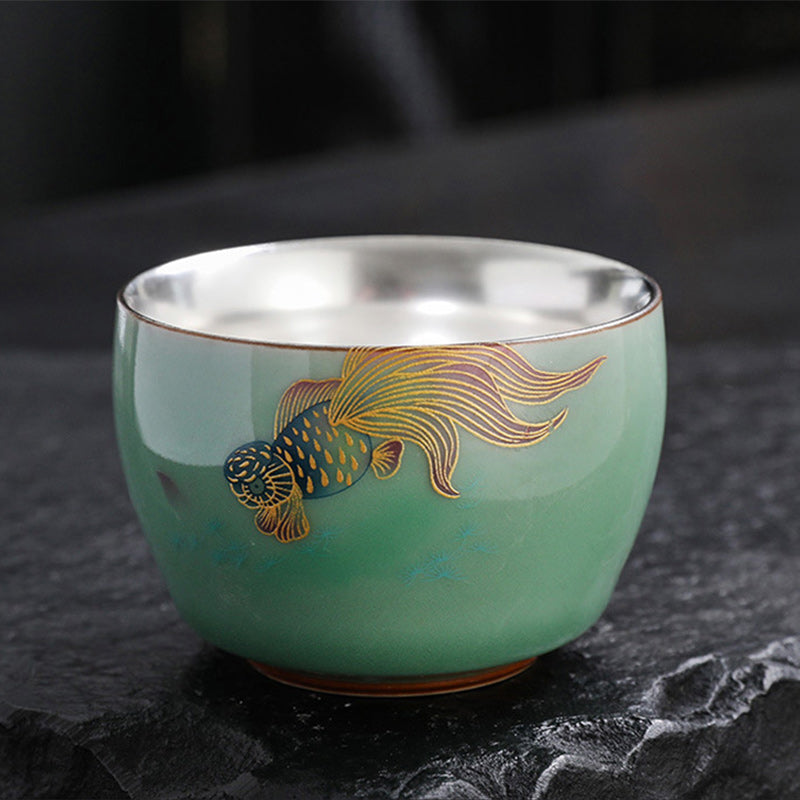 Buddha Stones Farfalla Pesce rosso Loto Koi Pesce Tazza da tè in ceramica Kung Fu Tazza da tè 120ml