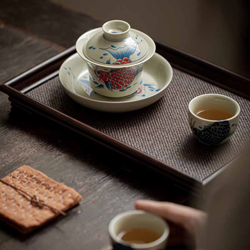 Buddha Stones Koi Fish Arowana Ceramica Gaiwan Sancai Tazza da tè Kung Fu Tazza da tè con coperchio 130ml