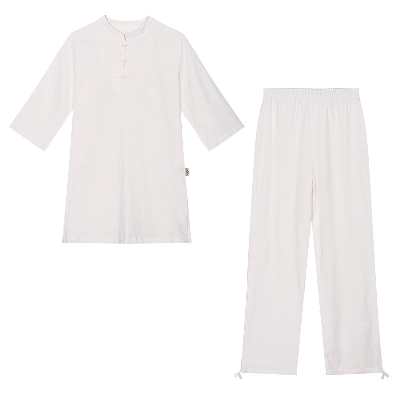 Buddha Stones 2 pezzi tinta unita manica lunga Zen Yoga Meditazione Abbigliamento Top Pantaloni Set da donna - image 6