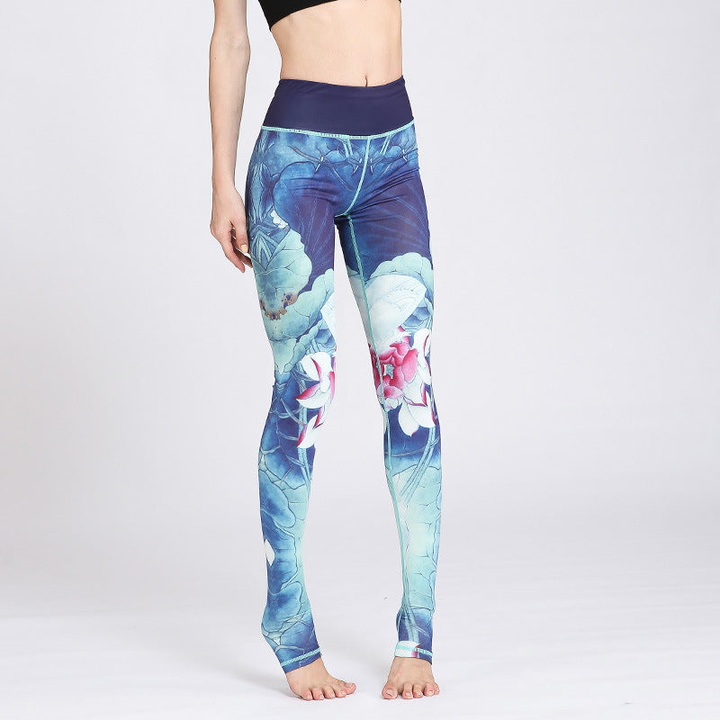 Pantaloni da yoga sportivi da donna con stampa di fiori di loto Buddha Stones, leggings per fitness e yoga. - Loto Blu - US8-10, UK/AU12-14, EU40-42 (XL) - image 8