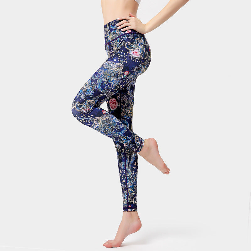 Pantaloni stampati Buddha Stones Flowers Leaves Birds Sport Fitness Yoga Danza Leggings Pantaloni yoga da donna - Blu scuro - US8-10, UK/AU12-14, EU40-42 (XL) - image 9