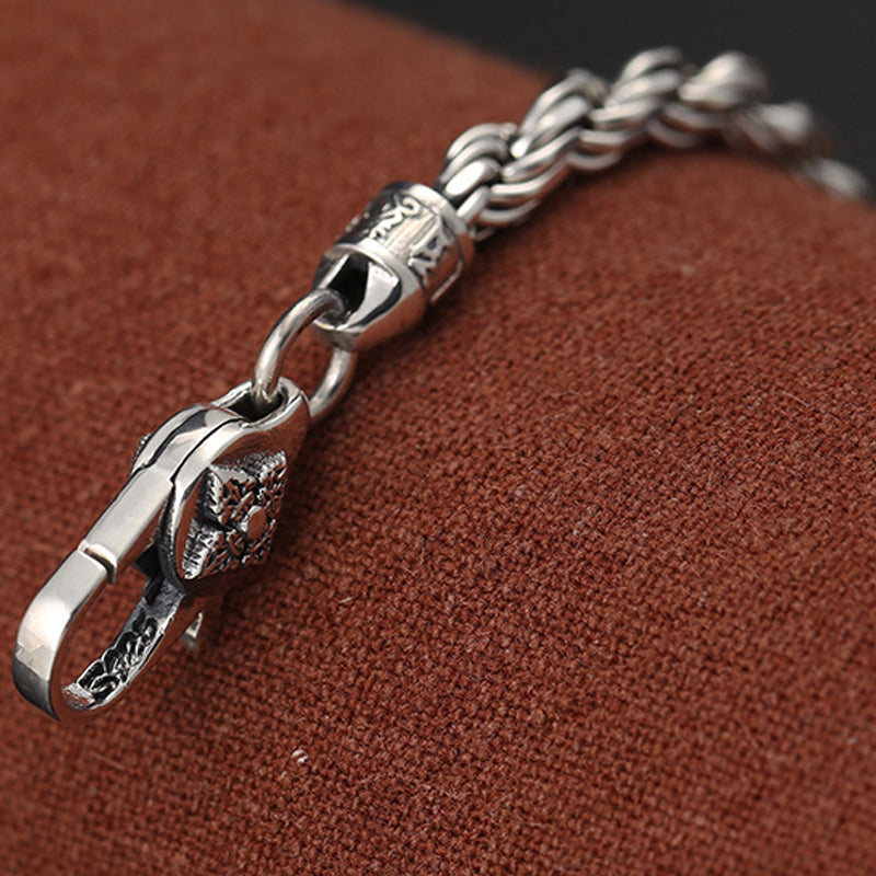 Buddha Stones 925 Sterling Silver Tibet Om Mani Padme Hum Doppio Dorje Vajra Twisted Design Bracciale Peace Love - image 5