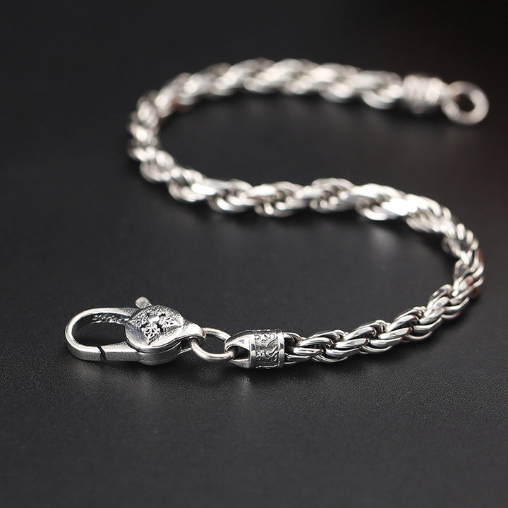 Buddha Stones 925 Sterling Silver Tibet Om Mani Padme Hum Doppio Dorje Vajra Twisted Design Bracciale Peace Love - image 2