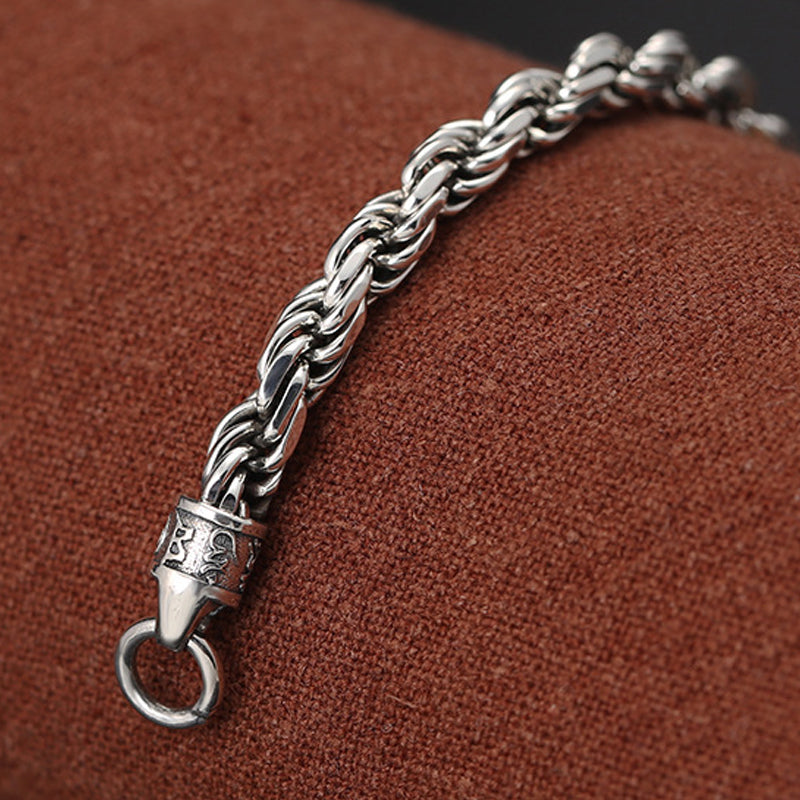 Buddha Stones 925 Sterling Silver Tibet Om Mani Padme Hum Doppio Dorje Vajra Twisted Design Bracciale Peace Love - image 6