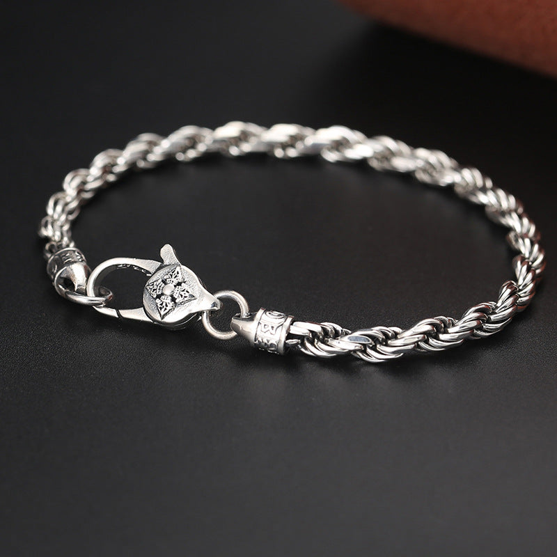 Buddha Stones 925 Sterling Silver Tibet Om Mani Padme Hum Doppio Dorje Vajra Twisted Design Bracciale Peace Love - 21 cm adatto per circonferenza polso 19 cm - image 0