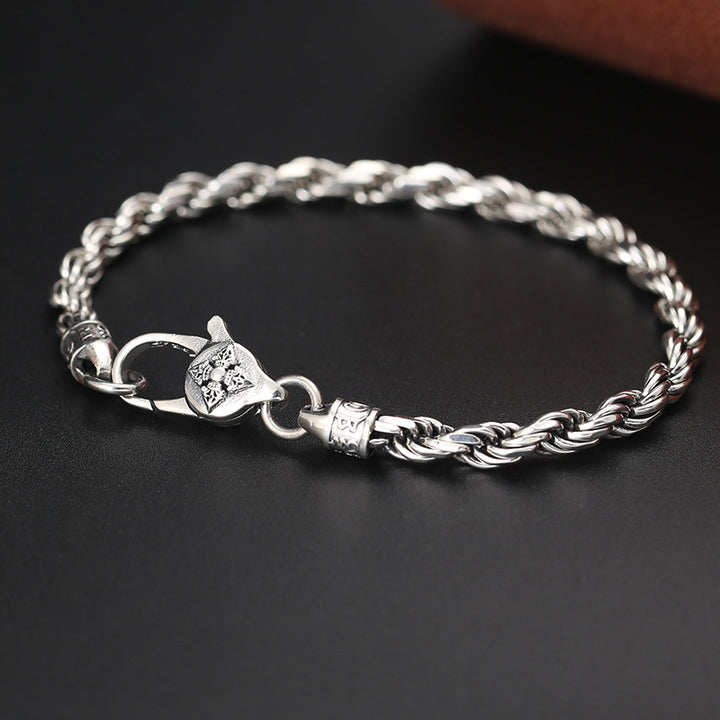 Buddha Stones 925 Sterling Silver Tibet Om Mani Padme Hum Doppio Dorje Vajra Twisted Design Bracciale Peace Love - 21 cm adatto per circonferenza polso 19 cm - image 0